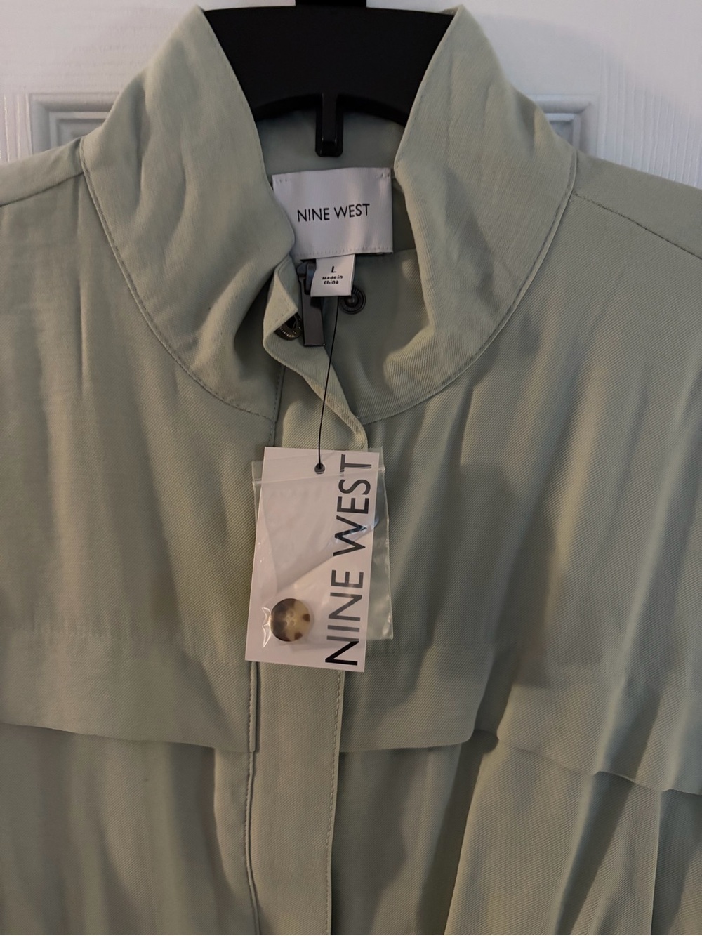 Nine West Women's Sage Green Collared Trench Jacket